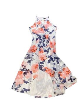 Gorgeous dress Sangria Flowy floral white pink blue asymmetrical sheer plus 18